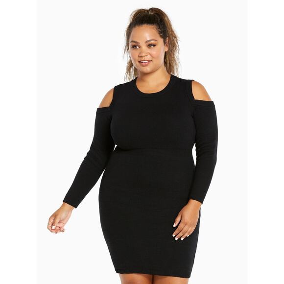 Torrid Black Ribbed Knit Cold Shoulder Mini Sweater Dress Women's Size 2 2X - Picture 1 of 9